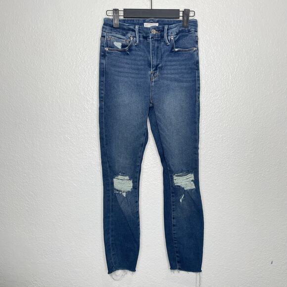 Good American Womens Jeans Size 2 Medium Wash Skinny Leg Distressed Denim - Picture 1 of 12
